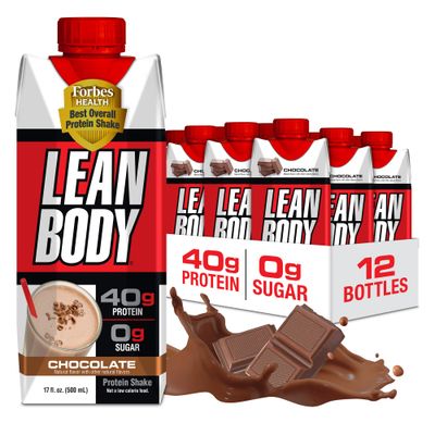 Lean Body Ready-to-Drink Chocolate Protein Shake, 40g Protein, Whey Blend, 0 Sugar, Gluten Free, 22 Vitamins &amp; Minerals, LABRADA, 17 Fl Oz (Pack of 12)