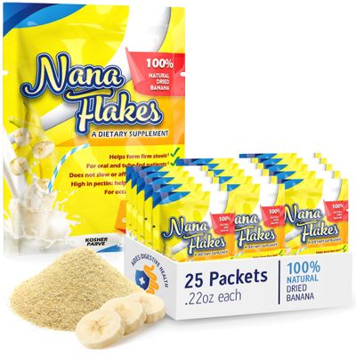 Nana Flakes 100% Pure Banana Flakes Medical Food Powder - Decrease Fat Intake &amp; Natural Remedy for Diarrhea &amp; Heart Burn - Great Source of Protein &amp; Fiber - Single Serve (25 Packets)
