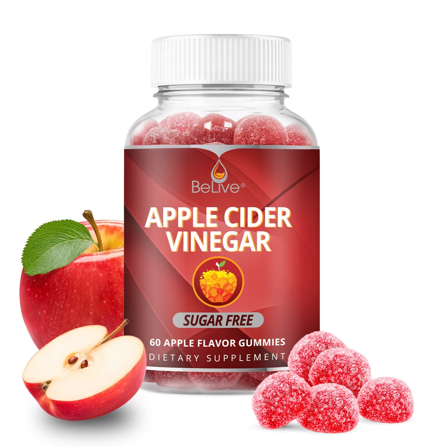 BeLive Apple Cider Vinegar Gummies - ACV Gummies Without Sugar I Detox &amp; Cleanse Digestive Health I Alternative to Capsules, Vegan, Keto Friendly, Non-GMO, Gluten Free | 60 Ct
