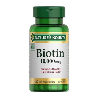 Nature&#39;s Bounty Biotin, Supports Healthy Hair, Skin and Nails, 10,000 mcg, Rapid Release Softgels, 120 Ct