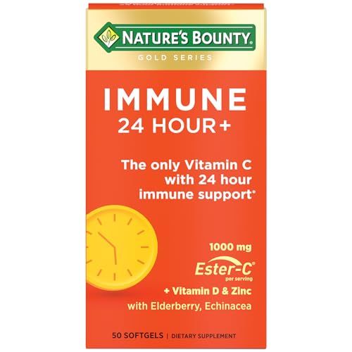 Nature&#39;s Bounty Immune 24 Hour +, The only Vitamin C with 24 Hour Immune Support from Ester C, Rapid Release Softgels, 50 Count