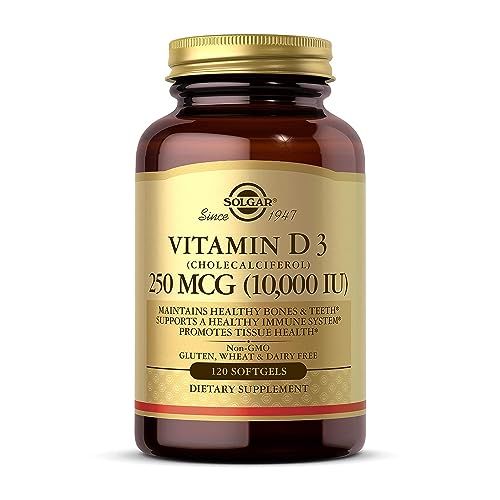 Solgar Vitamin D3 (Cholecalciferol) 250 MCG (10,000 IU), 120 Softgels - Helps Maintain Healthy Bones &amp; Teeth - Immune System Support - Non GMO, Gluten/ Dairy Free - 120 Servings
