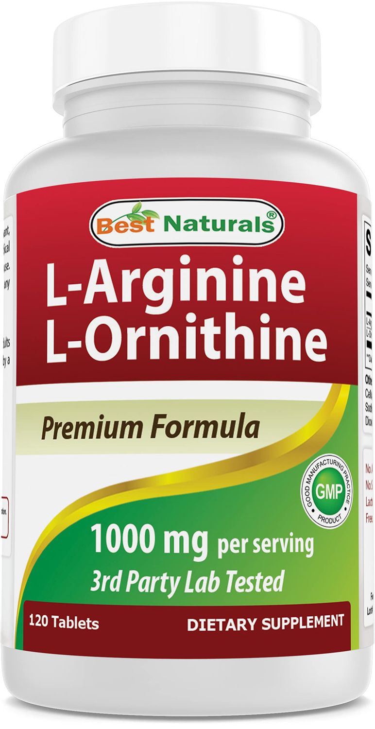 Best Naturals L-Arginine L-Ornithine - 1000mg per Serving - 120 Tablets - Non-GMO &amp; Gluten Free (120 Count (Pack of 1))