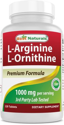 Best Naturals L-Arginine L-Ornithine - 1000mg per Serving - 120 Tablets - Non-GMO &amp; Gluten Free (120 Count (Pack of 1))