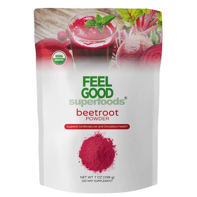 Feelgood Superfoods Fortified Organic Beetroot Powder, Nitric Oxide Booster for Cooking and Smoothies, Pure Beets with 10:1 Beet Root Extract, 7 oz