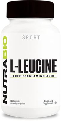 NutraBio 100% Pure L-Leucine - Muscle Recovery and Support - Naturally Fermented Free Form Amino Acid - Vegan, Non-GMO, Gluten Free - 400mg, 180 Capsules