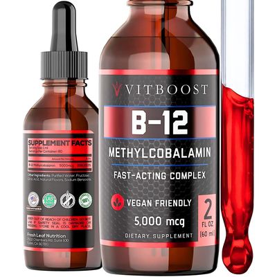VITBOOST Vegan Liquid B-12 Drops - 60 x 5000 mcg Extra Strength Raspberry Flavored Vitamin B12 Liquid Methylcobalamin sublingual Supplement | Designed to Maximize Absorption &amp; Energy | Gluten Free