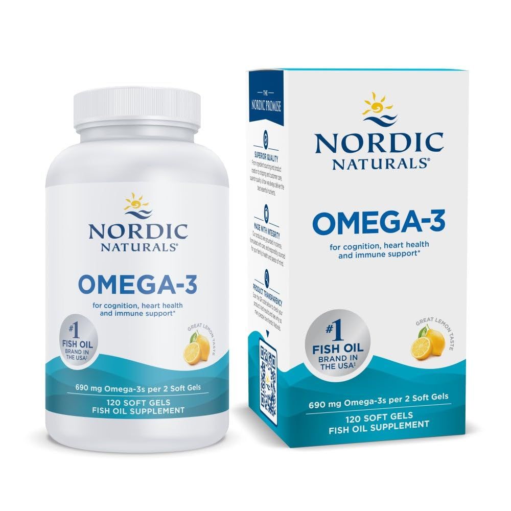 Nordic Naturals Omega-3, Lemon Flavor - 120 Soft Gels - 690 mg Omega-3 - Fish Oil - EPA &amp; DHA - Immune Support, Brain &amp; Heart Health, Optimal Wellness - Non-GMO - 60 Servings