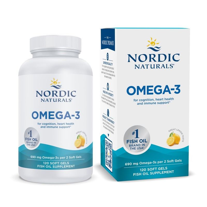 Nordic Naturals Omega-3, Lemon Flavor - 120 Soft Gels - 690 mg Omega-3 - Fish Oil - EPA &amp; DHA - Immune Support, Brain &amp; Heart Health, Optimal Wellness - Non-GMO - 60 Servings