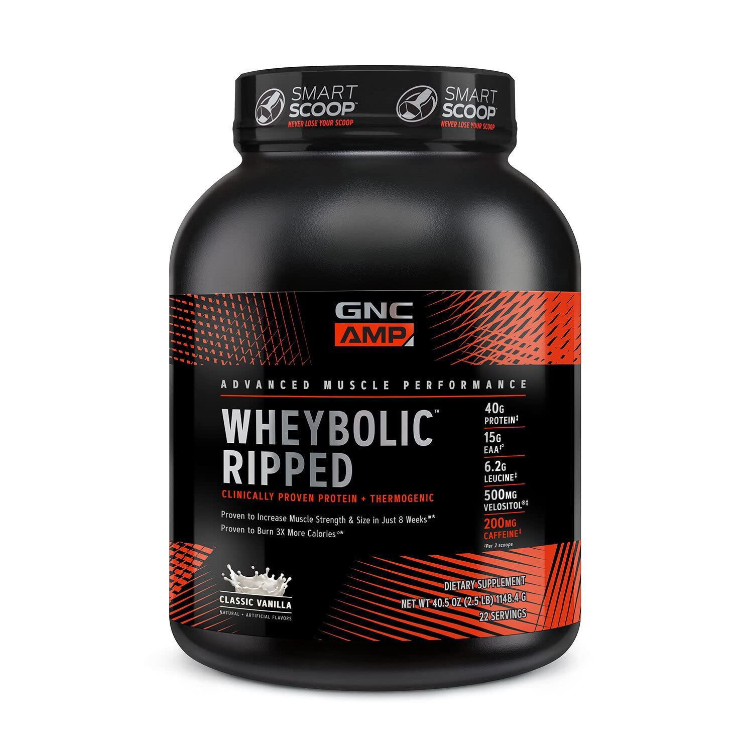 GNC AMP Wheybolic Ripped Whey Protein Powder Isolate with BCAA | Targeted Muscle Building and Workout Support Formula | Gluten Free | Classic Vanilla | 22 Servings