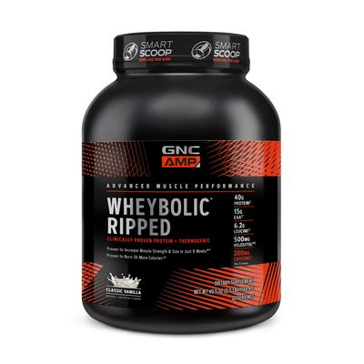 GNC AMP Wheybolic Ripped Whey Protein Powder Isolate with BCAA | Targeted Muscle Building and Workout Support Formula | Gluten Free | Classic Vanilla | 22 Servings