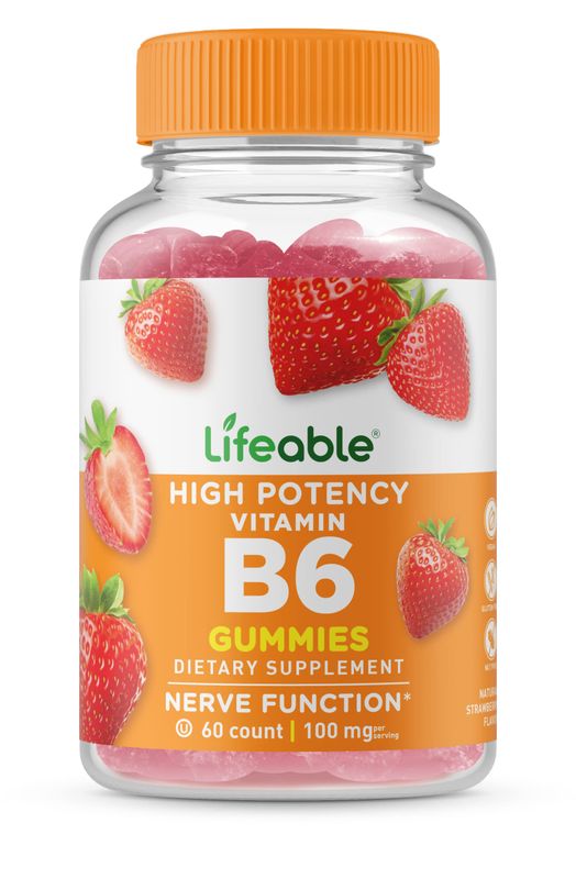 Lifeable Vitamin B6 Gummies | 100mg | Great Tasting VIT B6 Supplement | Vegan B6 Vitamins for Nerve Support Supplement | Vitamin B 6 for Adults, Men, Women | 60 Gummies