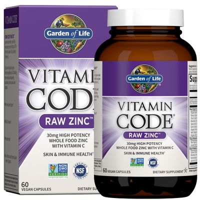Garden of Life Zinc Supplements 30mg High Potency Raw Zinc and Vitamin C Multimineral Supplement, Vitamin Code Vitamins Trace Minerals &amp; Probiotics for Skin Health &amp; Immune Support, 60 Vegan Capsules