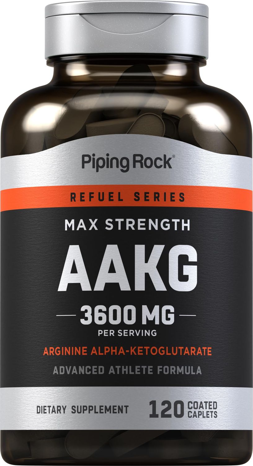 Piping Rock AAKG Supplement | 120 Caplets | 3600 mg | Arginine Alpha-Ketoglutarate Supplement | Nitric Oxide Enhancer | Max Strength | Vegetarian, Non-GMO, Gluten Free
