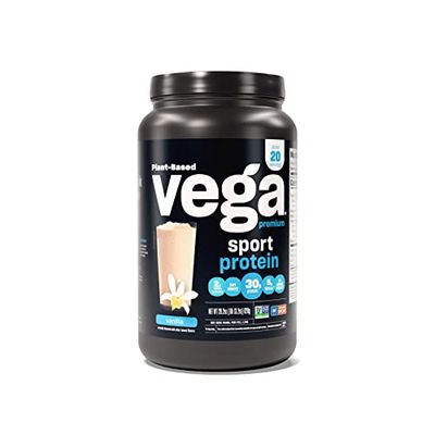 Vega Premium Sport Protein Vanilla Protein Powder, Vegan, Non GMO, Gluten Free Plant Based Protein Powder Drink Mix, NSF Certified for Sport, 29.2 oz, Packaging may vary