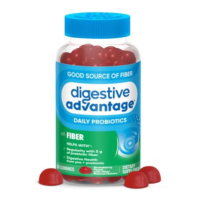 Digestive Advantage Prebiotic Fiber Supplement with Probiotics for Women &amp; Men Digestive Health, Fiber Gummies for Adults Regularity and Gut Health, 60ct Strawberry Flavor