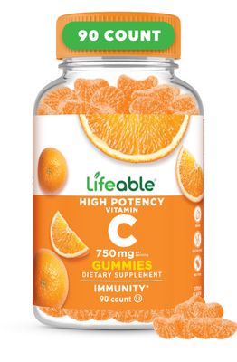 Lifeable Vitamin C Gummies for Adults | 750mg | Great Tasting Orange Flavor VIT C | Vegan Non GMO Vitamin C Chewable | for Immune Support | 90 Gummies