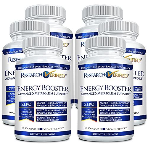 Research Verified Energy Booster - Natural Energy Support - 60 Capsules - Caffeine Free - B Vitamins and Adaptogens - 1 Month Supply