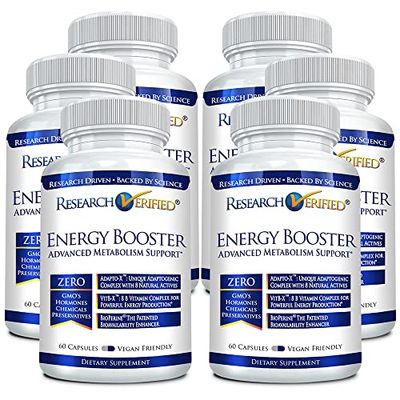 Research Verified Energy Booster - Natural Energy Support - 60 Capsules - Caffeine Free - B Vitamins and Adaptogens - 1 Month Supply