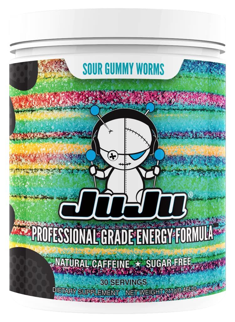 JuJu Gaming Energy Drink Sour Gummy Worms - Healthy Supplement Increases Focus, Energy, Reaction time, Eye Health. Natural Caffeine, nootropics, Vitamins. Sugar-Free, Keto.