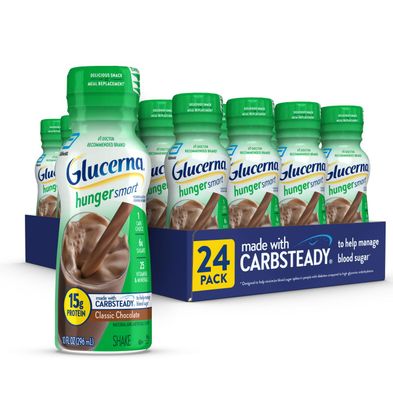 Glucerna Hunger Smart Shake, Diabetic Drink to Support Blood Sugar Management, 15g Protein, 180 Calories, Classic Chocolate, 10-fl-oz Bottle, 24 Count