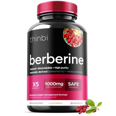 Berberine Supplement 1000mg Potent Botanical Capsules for Weight Management with Bitter Melon and Banaba Leaf - HCl from Barberry Extract- 30 Servings