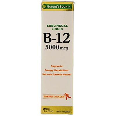 Nature&#39;s Bounty B-12 5000 mcg Sublingual Liquid Energy Health 2 oz ( Pack of 4)