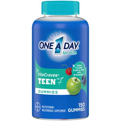 One A Day Teen for Him Multivitamin Gummies, Gummy Multivitamins with Vitamin A, C, D, E and Zinc for Immune Health Support, Physical Energy &amp; More, 150 Count