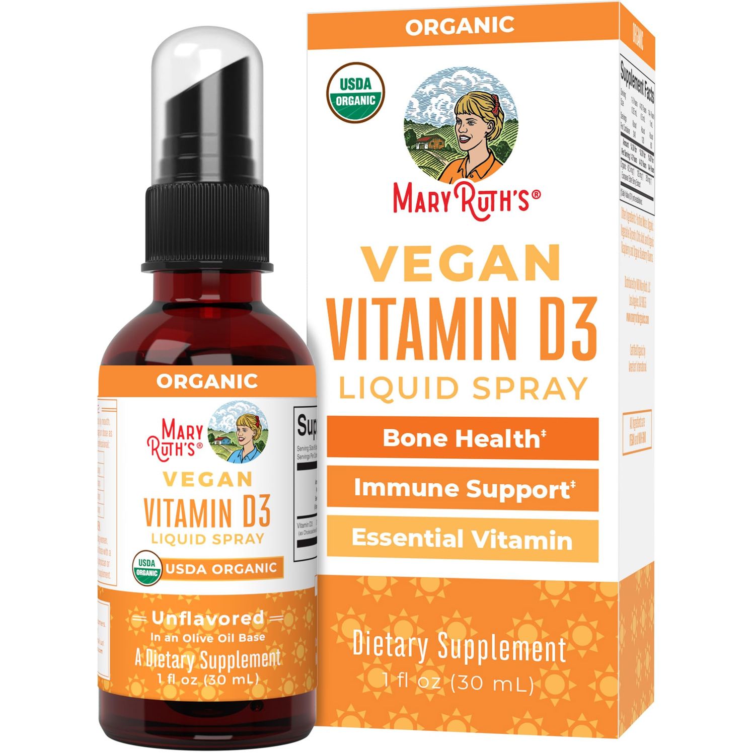 MaryRuth Organics Vitamin D USDA Organic | Vitamin D3 Liquid | Sugar Free | Liquid Vitamin D Spray Immune Support for Adults &amp; Kids | Bone Health | Vit D3 | Vegan | Gluten Free | Non-GMO | 30 Servings
