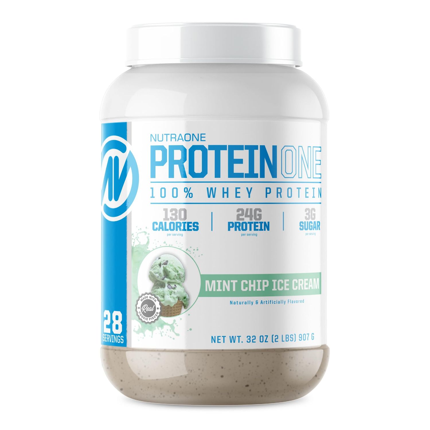 NutraOne ProteinOne Whey Protein Promote Recovery and Build Muscle with a Protein Shake Powder for Men &amp; Women (Mint Chip Ice Cream, 2 LB)