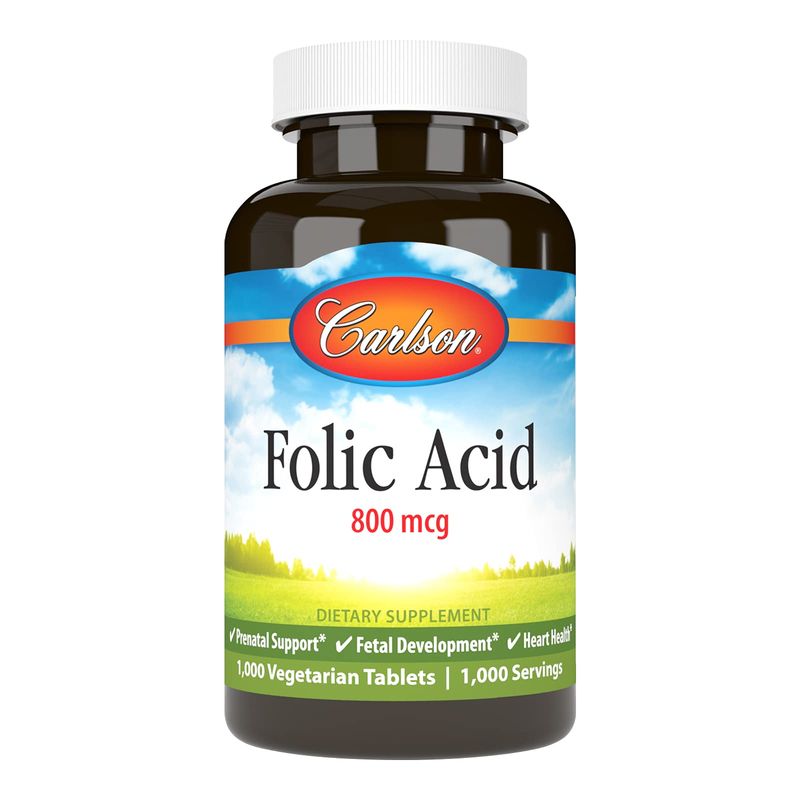 Carlson - Folic Acid, 800 mcg, Provides Important Prenatal Support, 1000 tablets
