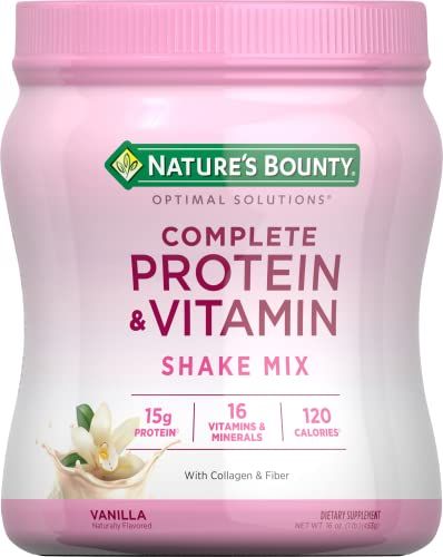 Nature&#39;s Bounty Complete Protein &amp; Vitamin Shake Mix with Collagen &amp; Fiber, Contains Vitamin C for Immune Health, Vanilla Flavored, 16 Oz