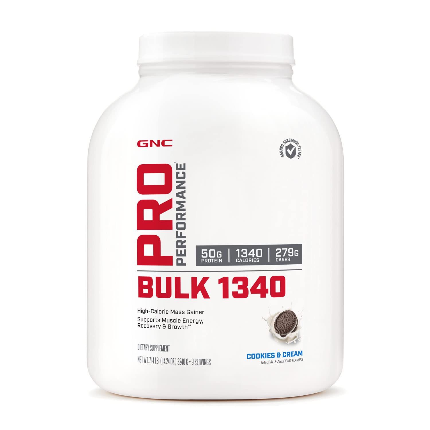 GNC Pro Performance Bulk 1340 Mass Gainer Protein Powder | 50g Protein, 1340 Calories, Gluten Free | Banned Substance Tested High Calorie Mass Gainer | Supports Muscle Energy, Recovery and Growth |