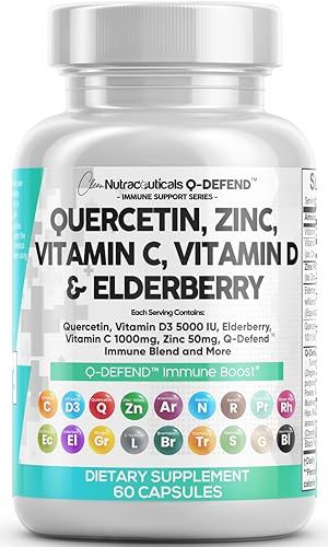 Quercetin 1000mg Zinc 50mg Vitamin C 1000mg Vitamin D 5000 IU Bromelain Elderberry - Lung Immune Defense Support Supplement Adults with Artemisinin, Sea Moss, Echinacea, Garlic Immunity Allergy Relief