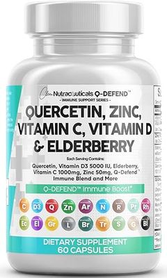 Quercetin 1000mg Zinc 50mg Vitamin C 1000mg Vitamin D 5000 IU Bromelain Elderberry - Lung Immune Defense Support Supplement Adults with Artemisinin, Sea Moss, Echinacea, Garlic Immunity Allergy Relief
