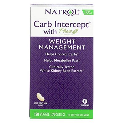 Natrol Carb Intercept with Phase 2 Carb Controller Capsules, White Kidney Bean Extract, Helps Control Carbs, Helps Metabolize Fats, Clinically Tested, Promotes Healthy Body Weight, 1,000mg, 120 Count