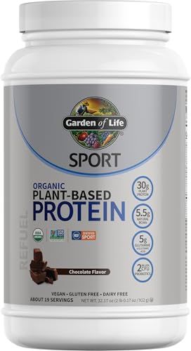 Garden of Life Organic Vegan Sport Protein Powder, Chocolate - Probiotics, BCAAs, 30g Plant Protein for Premium Post Workout Recovery, NSF Certified, Keto, Gluten &amp; Dairy Free, Non GMO, 19 Servings