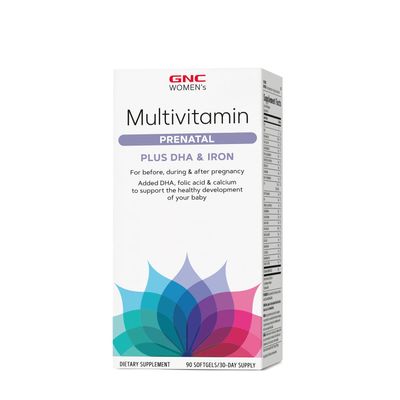 GNC Women&#39;s Prenatal Multivitamin Formula with DHA &amp; Iron | Support Pregnancy and Healthy Baby Development | Essential Nutrients Folic Acid, Zinc, Calcium Plus B Vitamins | 90 Softgels