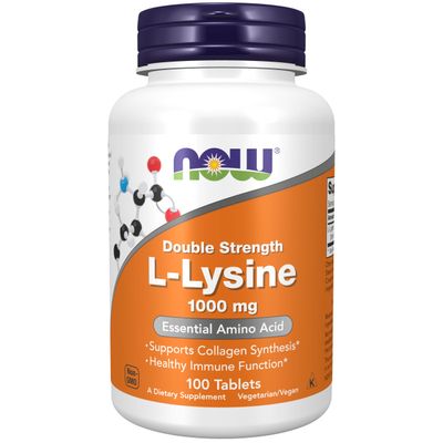 NOW Foods Supplements, (L-Lysine Hydrochloride) 1,000 mg, Double Strength, Amino Acid, 100 Tablets