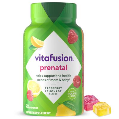 vitafusion PreNatal Gummy Vitamins, Raspberry Lemonade Flavored, Pregnancy Vitamins for Women, With Folate and DHA, Americas Number 1 Gummy Vitamin Brand, 45 Day Supply, 90 Count (Pack of 1)