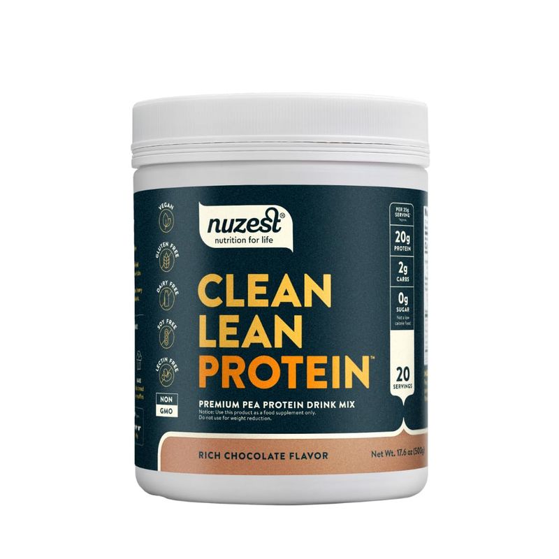 Nuzest - Pea Protein Powder - Clean Lean Protein, Premium Vegan Plant Based Protein Powder, Dairy Free, Gluten Free, GMO Free, Protein Shake, Rich Chocolate, 20 Servings, 1.1 lb