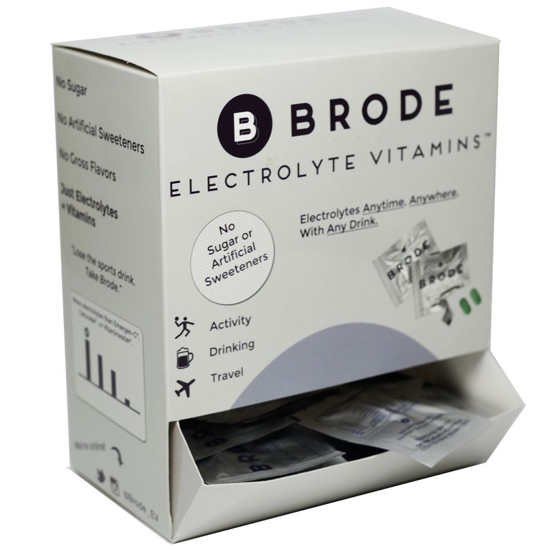 Brode Electrolyte Vitamin - Portable Zero-Sugar Electrolyte Tablets - for Sports, Nightlife, Jet Lag, 5 Essential Electrolytes + 9 Vitamins 100-Packets