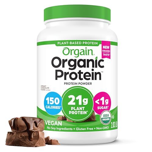Orgain Organic Vegan Protein Powder, Creamy Chocolate Fudge - 21g Plant Protein, 7g Prebiotic Fiber, No Lactose Ingredients, No Added Sugar, Non-GMO, Shakes &amp; Smoothies, 2.03 lb (Packaging May Vary)
