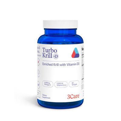 3Care Turbo Krill 2100mg [High Concentrate] Krill Oil Plus 600 IU Vitamin D Omega 3 Supplement 60 Count Softgels