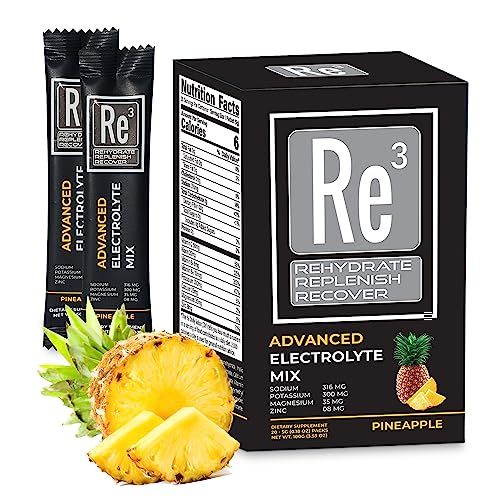 Re3 - Rehydrate - Replenish - Recover Electrolyte Powder Packets. No Sugar, 6 Cal, 2 Carbs. The Best Mix of Vitamins and Minerals (Pineapple)