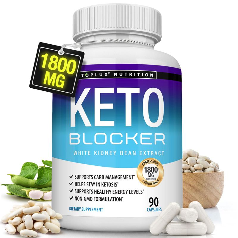 Toplux Keto Blocker Pills White Kidney Bean Extract - 1800 mg Natural Ketosis, Support Keto Diet, for Men Women, 90 Capsules, Supplement