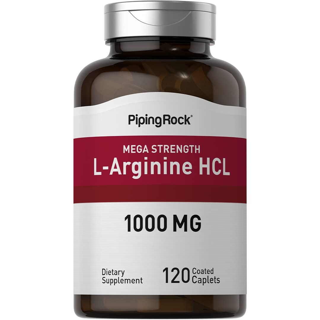 Piping Rock L-Arginine HCl 1000 mg | 120 Caplets | Mega Strength Supplement | Vegetarian, Non-GMO, Gluten Free