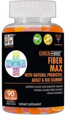 CLINICAL DAILY Fiber Max, Vegan High Fiber Gummies for Adults &amp; Kids. Constipation Relief for Adults and Kids. Prebiotic Inulin Fiber Supplement Gummies. 90 Gluten-Free Laxative Gummies for Gut Repair
