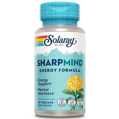 Solaray SharpMind Energy, Energy Booster for Women and Men, Nootropic Focus Supplement, Caffeine Free Energy Pills with Rhodiola Rosea and Cordyceps, 60 Day Guarantee, 30 Servings, 30 VegCap Pills