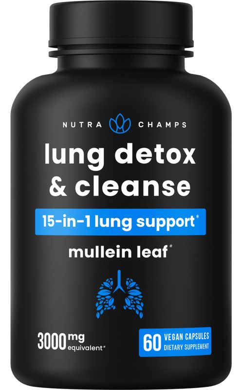 Lung Detox &amp; Cleanse | Mullein Leaf Capsules | 15-In-1 Lung Health Formula for Respiratory, Immune &amp; Mucus Support | 10:1 Mullein Leaf Extract (3000mg Equivalent) | Vegan Lung Support Supplement